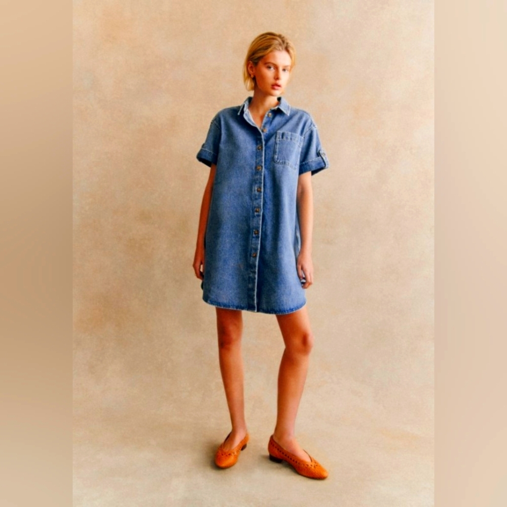 Sezane Ana Denim Shirt Dress